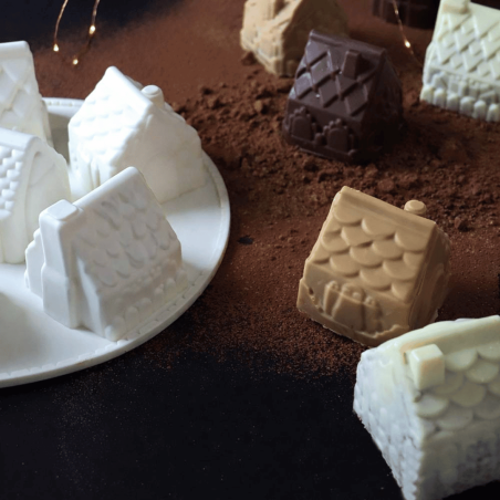 moule en silicone 3d chalets de noel pour desserts chocolatés