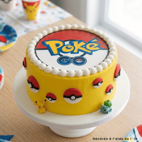 deco gateau pokemon avec disque en sucre poké go