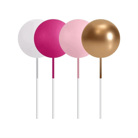 topper boules pour gateau rose, fuchsia, blanches et or