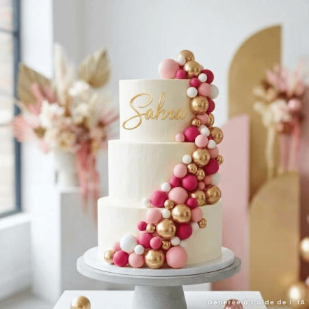 decoration gateau rose gold fuchsia