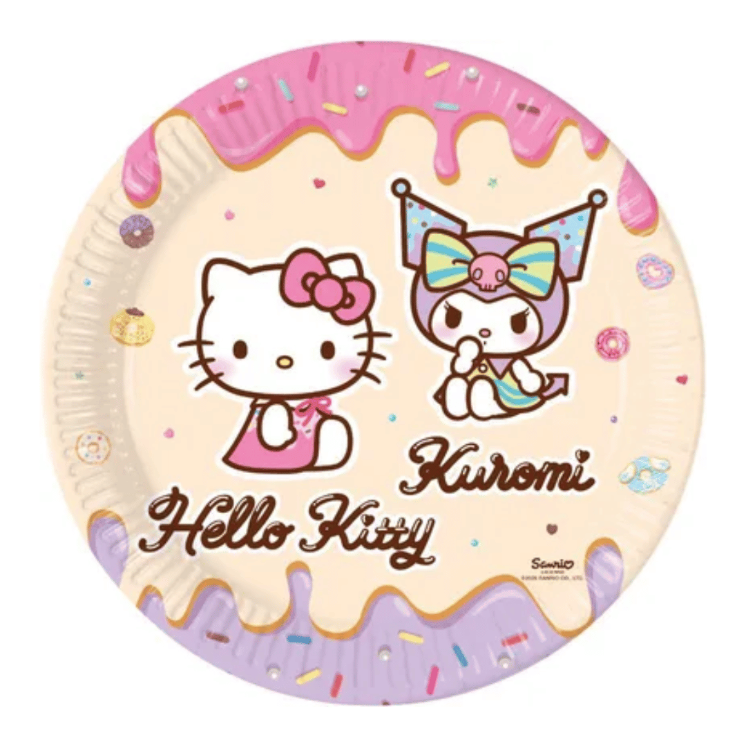 8 assiettes en carton hello kitty et kuromi 23 cm