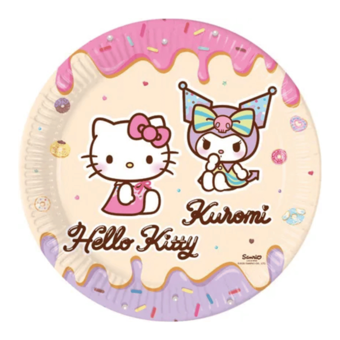 8 assiettes en carton hello kitty et kuromi 23 cm